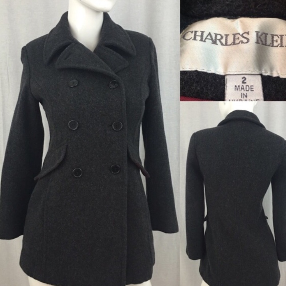 Size 2 Charles Klein Charcoal Gray Wool Peacoat